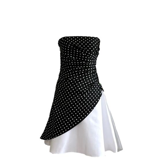 Onyx Nite Dress Black White Polka Dot Strapless Tulle Fit Flare Prom Size 3/4 - Picture 12 of 12